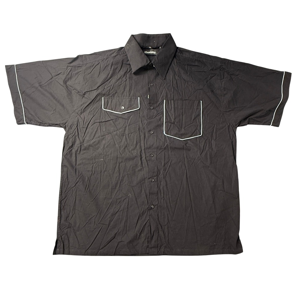Illusionz vintage Mens Black Short Sleeve‎ Fashion Button Up Shirt 3XL